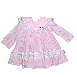 Vintage Hi-Girls inc. Pink Polka Dot Dress With Lace Trim & Bow baby dress 4t